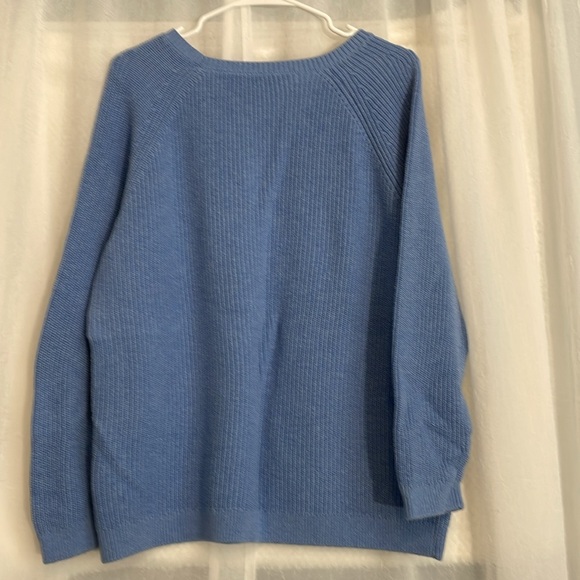Elle Womens Swiss Dot Pullover Sweater Blue White Long Sleeve Cable Knit XL - Picture 2 of 4